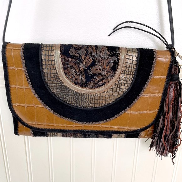 1990s vintage mixed material envelope style shoulder bag - Picture 3 of 10